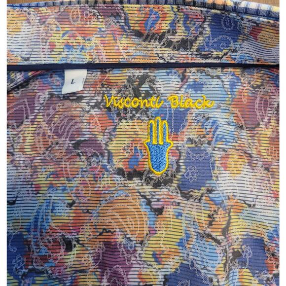 Luchiano Visconti Men’s L Slim Fit Dress Shirt Colorful Stripe Flip Cuff - Picture 7 of 13